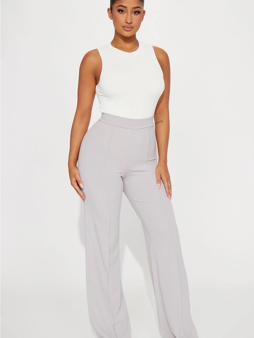Fashion Nova Wide Leg High-Waist Pants in Light Gray